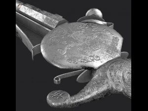 silver 1700 sword with pistol 2 various textures used and new textures low-poly 3D Model