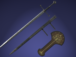 anduril sword from lotr with scabbard band and stand 3D Model
