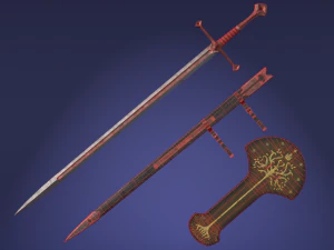 anduril sword from lotr with scabbard band and stand 3D Model