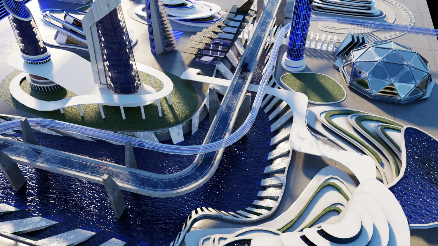 Футуристичне місто 3D Модель .c4d .max .obj .3ds .fbx .stl .blend 