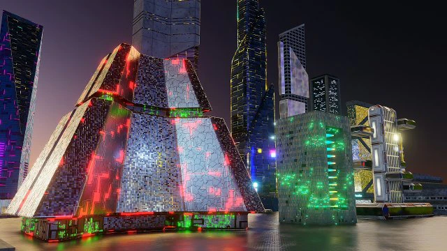 Набор из 17 зданий в стиле киберпанк. 3D Модель .c4d .max .obj .3ds .fbx .stl .blend 