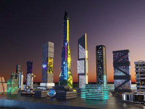 Set of 17 CyberPunk buildings 3D 모델
