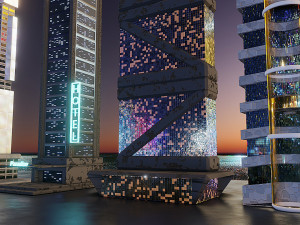 Set of 17 CyberPunk buildings 3D 모델