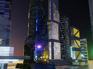 Набор из 17 зданий в стиле киберпанк. 3D Модель