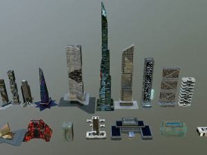 Set of 17 CyberPunk buildings 3D 모델