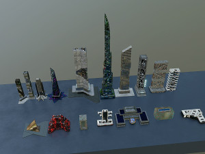 Set of 17 CyberPunk buildings 3D 모델