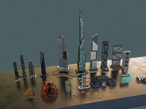 Set of 17 CyberPunk buildings 3D 모델