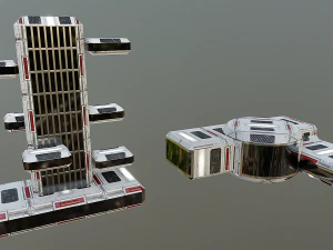 Набор из 17 зданий в стиле киберпанк. 3D Модель