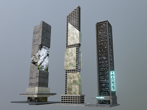 Set of 17 CyberPunk buildings 3D 모델
