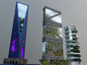 Set of 17 CyberPunk buildings 3D 모델
