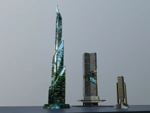 Набор из 17 зданий в стиле киберпанк. 3D Модель