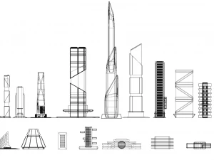 Набор из 17 зданий в стиле киберпанк. 3D Модель