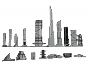 Set of 17 CyberPunk buildings 3D 모델