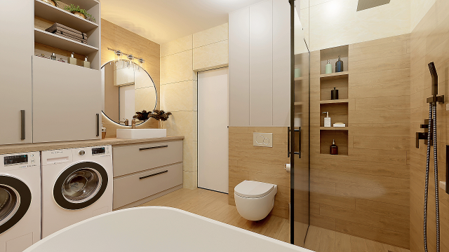 Beige modern bathroom Modello 3D .c4d .max .obj .3ds .fbx .stl .blend 