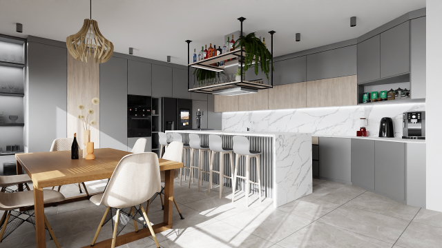 Big Modern Stile Kitchen 3D Model .c4d .max .obj .3ds .fbx .stl .blend 