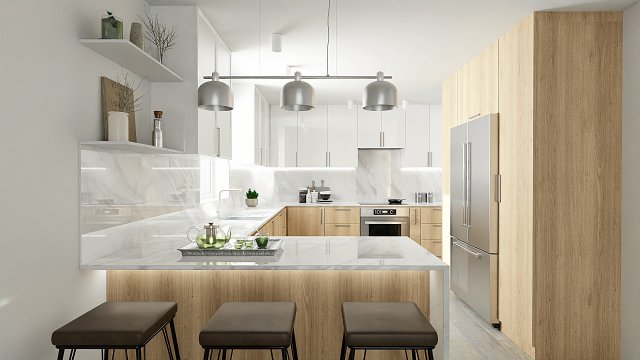 WhiteWood Kitchen 3D Model .c4d .max .obj .3ds .fbx .stl .blend 