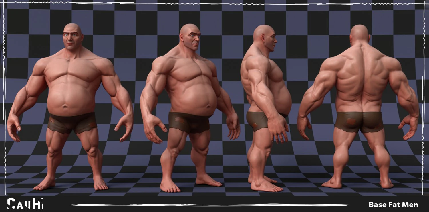 Stylized Fat Man Anatomy Game 3D Model .c4d .max .obj .3ds .fbx .stl .blend 