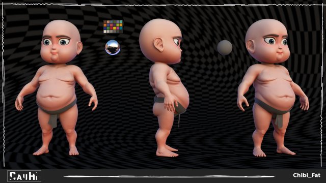 Chibi Fat Sumo Low-poly Modello 3D .c4d .max .obj .3ds .fbx .stl .blend 