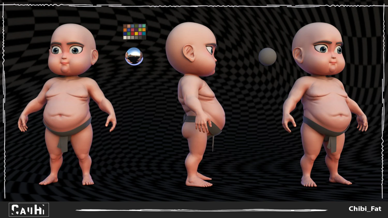 Chibi Fat Sumo Low-poly 3D Model .c4d .max .obj .3ds .fbx .stl .blend 