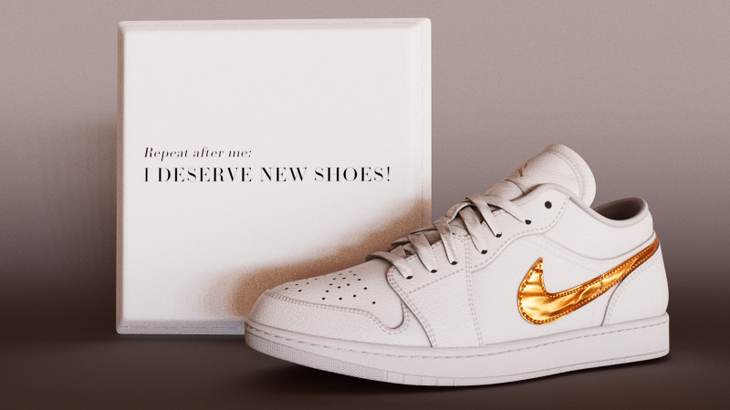 Shoes Model 3D White Metalic Gold Low-poly 3D Модель .c4d .max .obj .3ds .fbx .stl .blend 