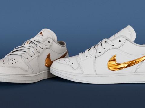 Shoes Model 3D White Metalic Gold Low-poly 3D Модель