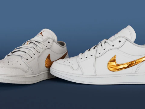 Sapatos Modelo 3D Branco Met&aacute;lico Ouro Low-poly Modelo 3D