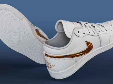 Shoes Model 3D White Metalic Gold Low-poly 3D Модель