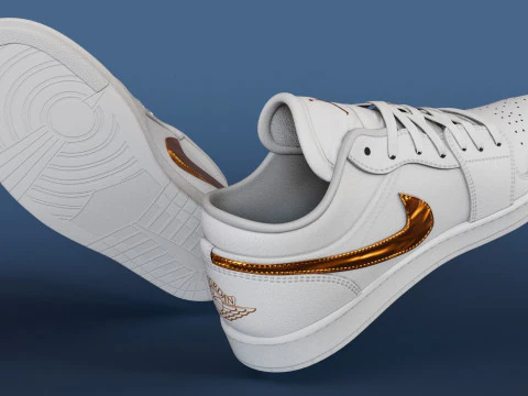 Sapatos Modelo 3D Branco Met&aacute;lico Ouro Low-poly Modelo 3D