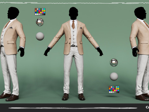 Mens Pans with Shirt Blazer and Shoes Vest Creamy Brown 3D 模型