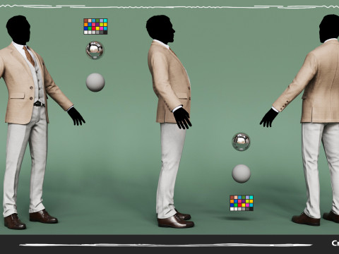 Mens Pans with Shirt Blazer and Shoes Vest Creamy Brown Modelo 3D