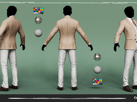 Mens Pans with Shirt Blazer and Shoes Vest Creamy Brown Modelo 3D
