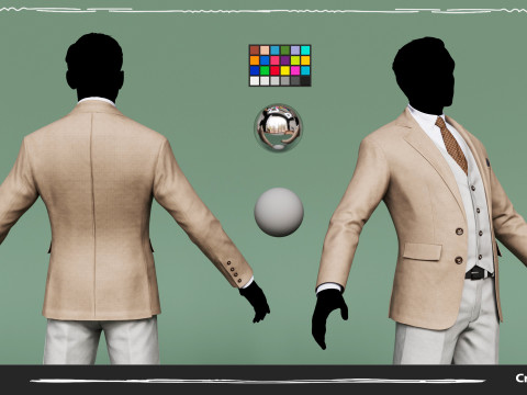 Mens Pans with Shirt Blazer and Shoes Vest Creamy Brown Modelo 3D