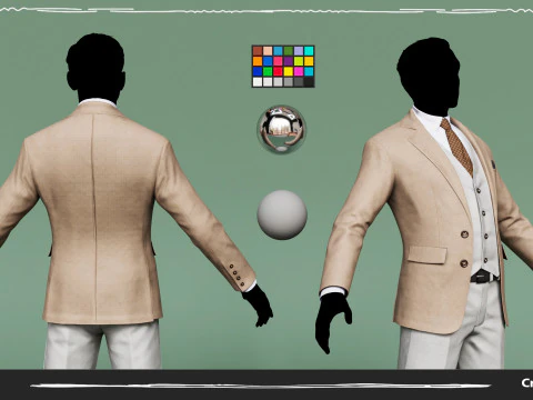 Cal&ccedil;a Masculina com Camisa Blazer e Sapatos Best Marrom Cremoso Modelo 3D