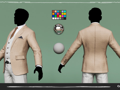 Mens Pans with Shirt Blazer and Shoes Vest Creamy Brown Modelo 3D