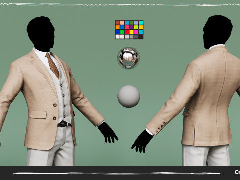 Mens Pans with Shirt Blazer and Shoes Vest Creamy Brown Modelo 3D