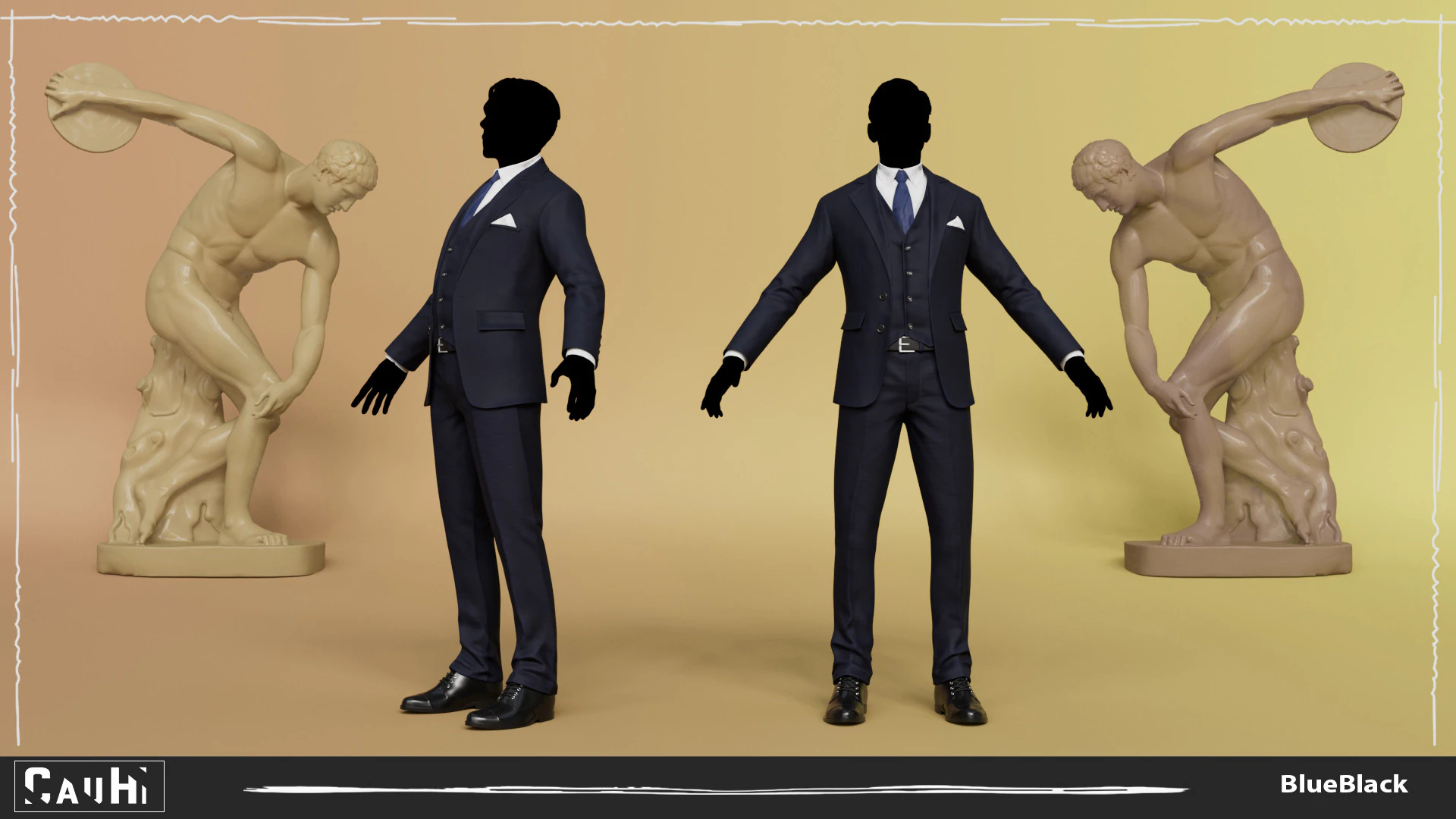 メンズ パンツ シャツ ブレザーと靴ベスト ブルー ブラック 3Dモデル .c4d .max .obj .3ds .fbx .stl .blend 