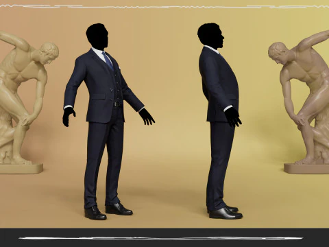 メンズ パンツ シャツ ブレザーと靴ベスト ブルー ブラック 3Dモデル