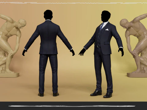 メンズ パンツ シャツ ブレザーと靴ベスト ブルー ブラック 3Dモデル