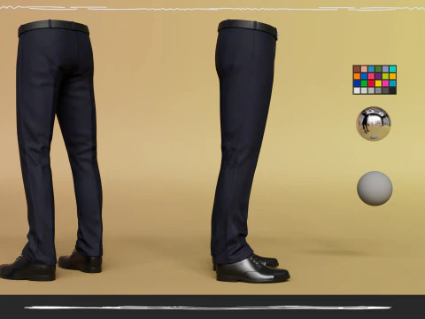 メンズ パンツ シャツ ブレザーと靴ベスト ブルー ブラック 3Dモデル