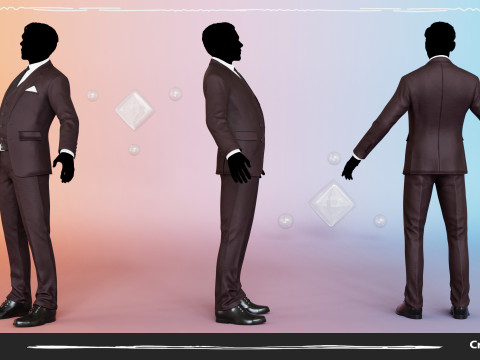 Men Pans with Shirt Blazer and Shoes Vest Burgundy Modelo 3D