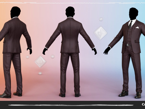 Men Pans with Shirt Blazer and Shoes Vest Burgundy Modelo 3D