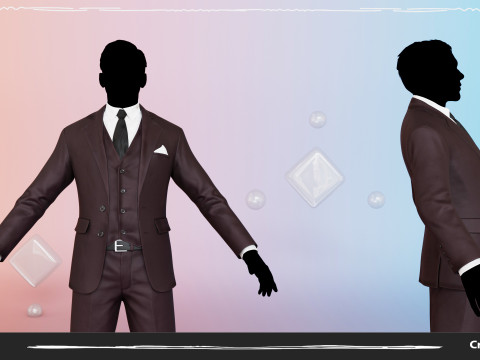 Men Pans with Shirt Blazer and Shoes Vest Burgundy Modelo 3D