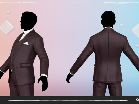 Men Pans with Shirt Blazer and Shoes Vest Burgundy Modelo 3D