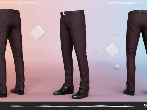 Men Pans with Shirt Blazer and Shoes Vest Burgundy Modelo 3D