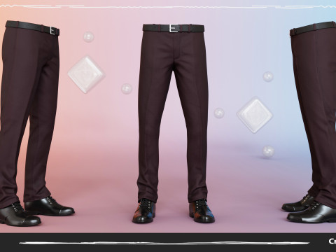 Men Pans with Shirt Blazer and Shoes Vest Burgundy Modelo 3D