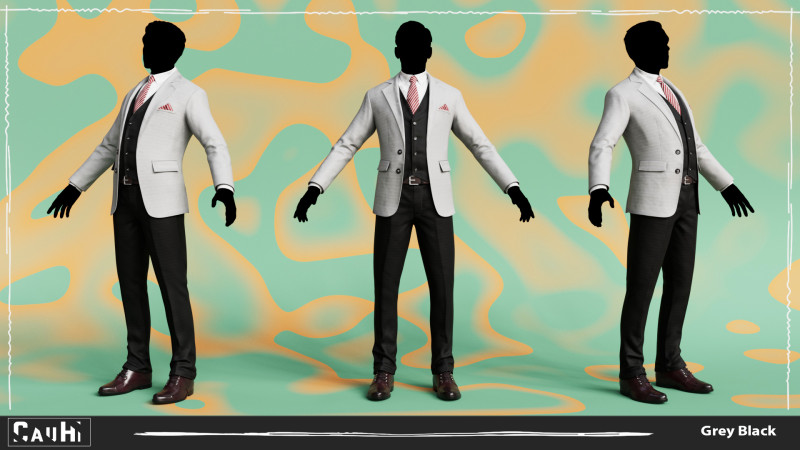 Men Pans with Shirt Blazer and Shoes Vest Grey and Black 3Dモデル .c4d .max .obj .3ds .fbx .stl .blend 