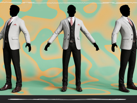 Men Pans with Shirt Blazer and Shoes Vest Grey and Black 3Dモデル