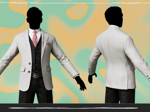 Men Pans with Shirt Blazer and Shoes Vest Grey and Black 3Dモデル