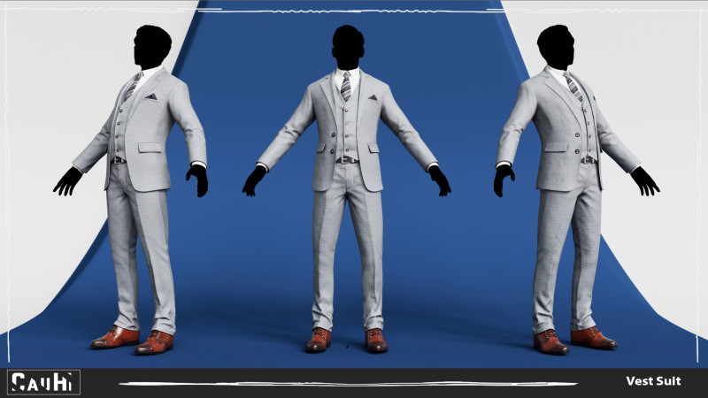 Men Pans with Shirt Blazer and Shoes Vest Color Grey Modèle 3D .c4d .max .obj .3ds .fbx .stl .blend 