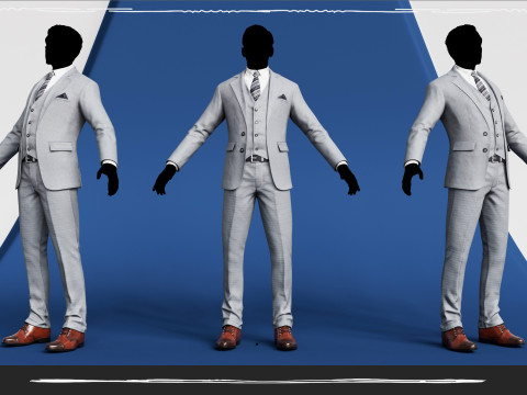 Men Pans with Shirt Blazer and Shoes Vest Color Grey 3Dモデル